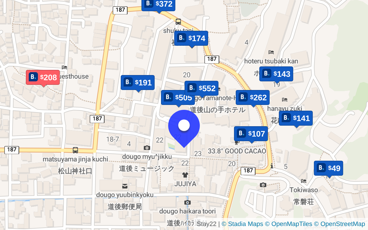 Map preview of hotels near this onsen